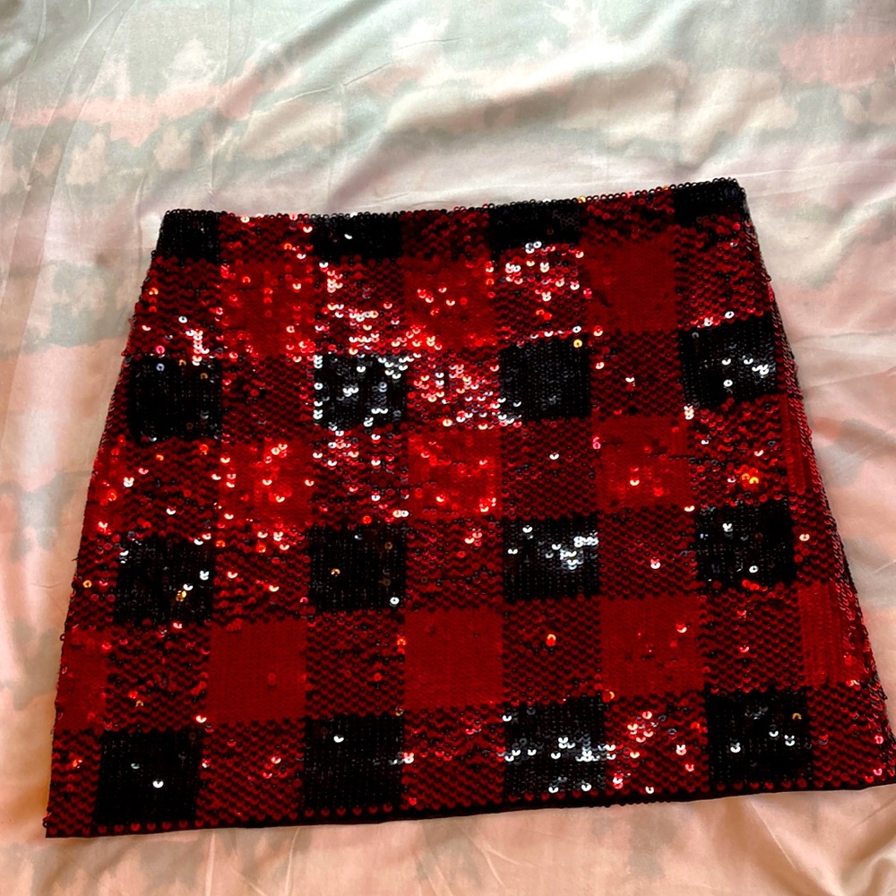 Girls sparkly skirt red and black plaid skirt.